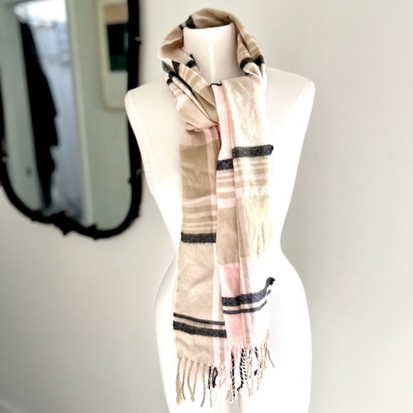 Made in Scotland 100% Cashmere Pink, Brown, Black Scarf - Picture 1 of 4
